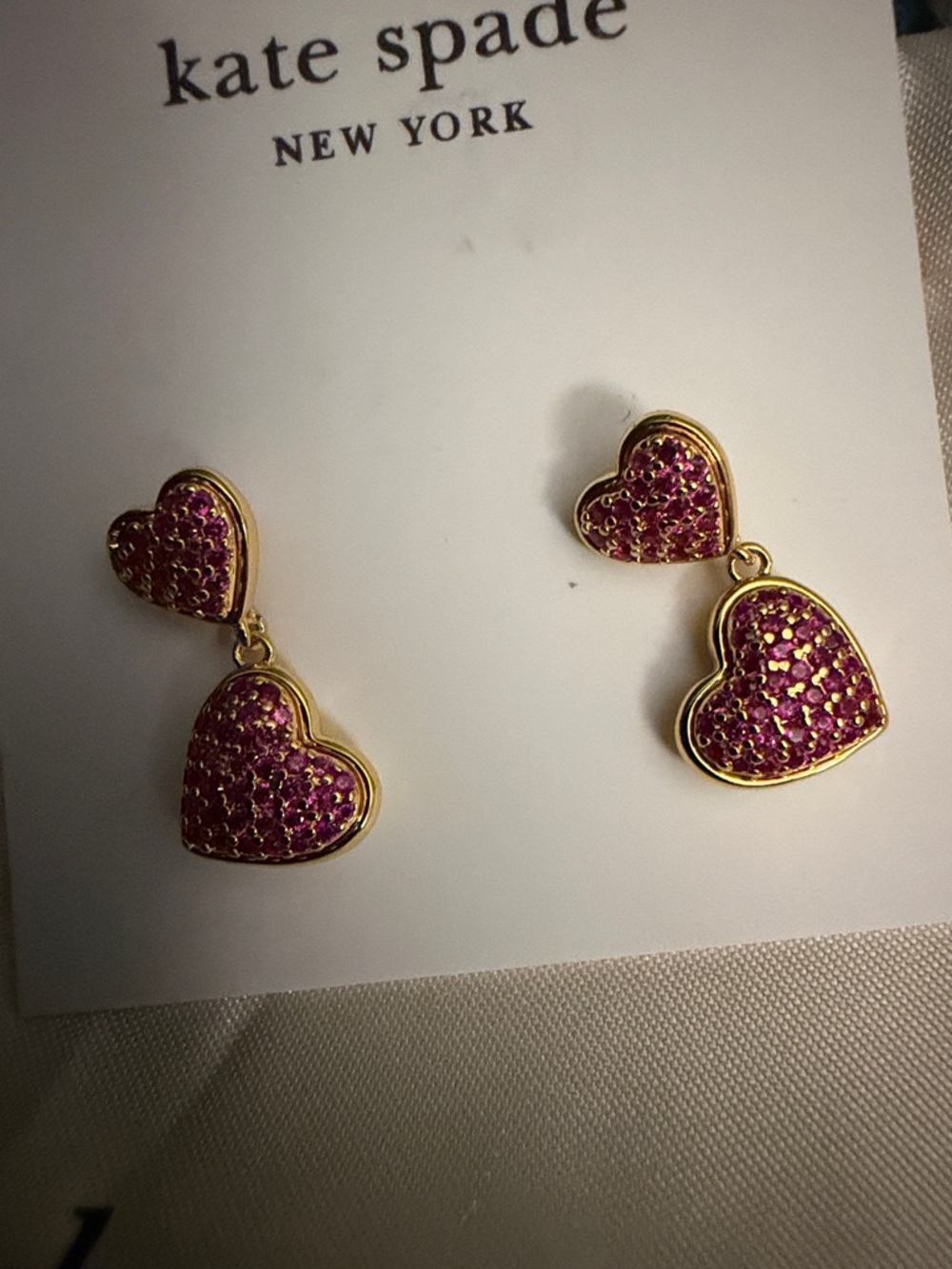 kate spade Gold-tone red double heart earrings *nwt - Picture 3 of 4
